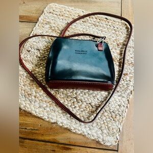 Vera Pelle Two-Tone Leather Crossbody Bag; Made in Italy